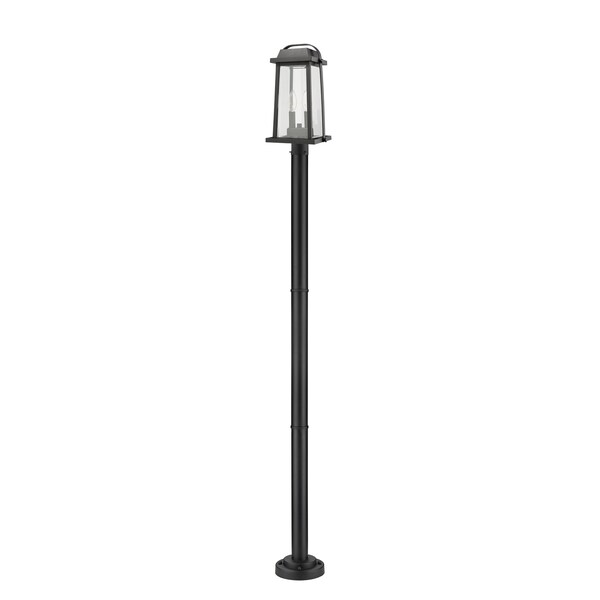 Millworks 2 Light Outdoor Post Mounted Fixture, Black & Clear Beveled